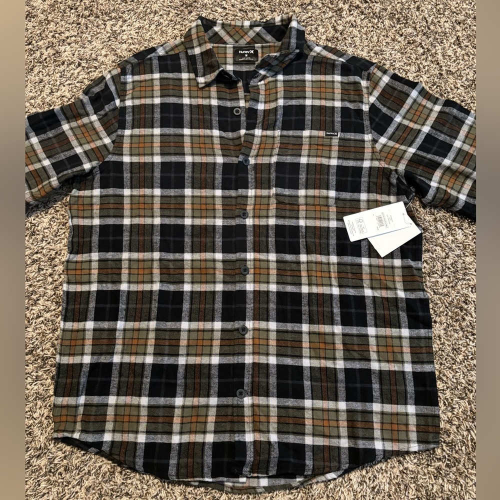 Brand New Hurley Men’s Portland Organic Button-Up Flannel Size Medium MSRP $60